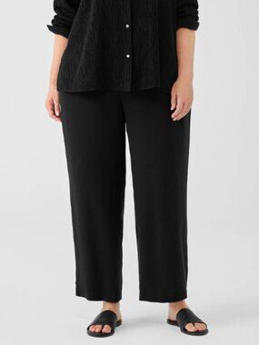 Eileen Fisher Women's 100% Silk Georgette Crepe Dress Pants Black Plus Size 20W